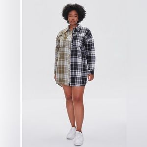 F21 plaid button down collard shirt dress